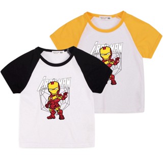 ** สปอต **Iron Man เด็ก 6 สีแฟชั่นระบายอากาศบนผ้าฝ้าย 100% แขนสั้นการ์ตูนเหล็กเสื้อยืด (ยินดีต้อนรับสู่ขายส่ง)