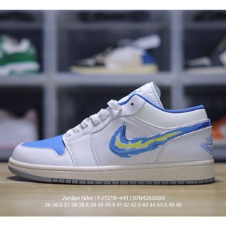 N_ike Air Jordan 1 Retro Low SE "White/Blue/Flame" AJ1 Jordan Generation Low Classic Retro รองเท้าผ้าใบลําลอง เหมาะกับการเล่นบาสเก็ตบอล