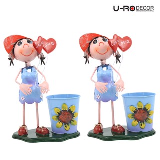 U-RO DECOR กระถางประดิษฐ์ใส่ดอกไม้รูปตุ๊กตาเด็กผู้หญิง รุ่น SUSIE-A - สีฟ้า 2 ชิ้น /ชุด กระถางซูซี่ กระถางซูซี่มินิมอลผู้หญิง กระถางต้นไม้ กระถางเหล็กเคลือบสีแต่งบ้าน กระถางดอกไม้ราคาถูก