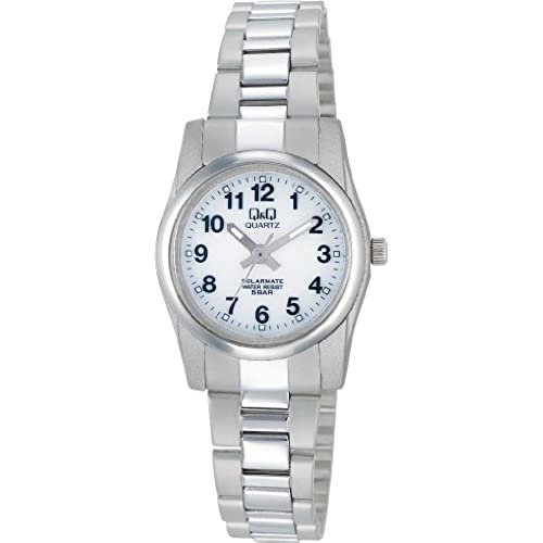 Citizen Q&Q H971-204 นาฬิกาข้อมืออะนาล็อก พลังงานแสงอาทิตย์ กันน้ํา สายโลหะ สีขาว สําหรับผู้หญิง