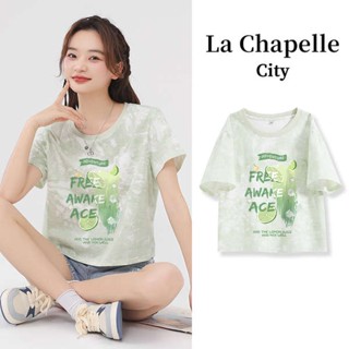 shein thailand La Chapelle มัดย้อมเสื้อยืดแบบสั้นสำหรับผู้หญิงฤดูร้อนปี2023เสื้อคอตตอนแท้สุดเก๋แฟชั่นสำหรับคนตัวเล็ก