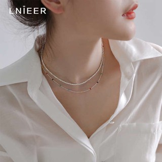 สร้อยเงินแท้ 92 5 สร้อยคอเงินหักเงินแท้925แบบเดียวกับ IU เกาหลีสำหรับผู้หญิงในช่วงฤดูร้อนที่หรูหราเบาๆออกแบบเฉพาะกลุ่มลูกปัดสีห่วงโซ่กระดูกไหปลาร้าซ้อนกันสวมใส่ระดับไฮเอนด์