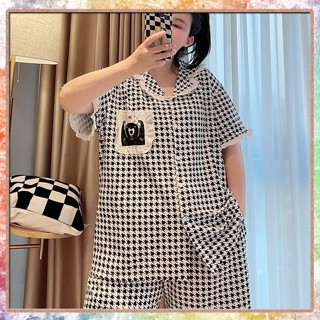 ชุดนอนคนอ้วนไซส์ใหญ่ ขนาดใหญ่ผู้หญิงไขมัน MM2-300 จิน loungewear ชุดนอนชุดฤดูร้อนรุ่นเกาหลีหลวมแขนสั้นชุดสองชิ้น