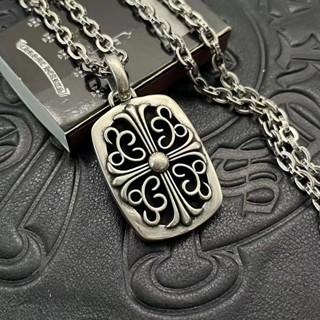 Chrome HEARTS สร้อยคอโซ่เงินสเตอร์ลิง 925 จี้ไม้กางเขน ลายดอกไม้ สไตล์พังก์ วินเทจ เครื่องประดับ สําหรับผู้ชาย