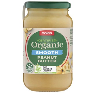 โคลส์เนยถั่วออร์แกนิคชนิดบดละเอียด 375กรัม  /  Coles Organic Smooth Peanut Butter 375g.