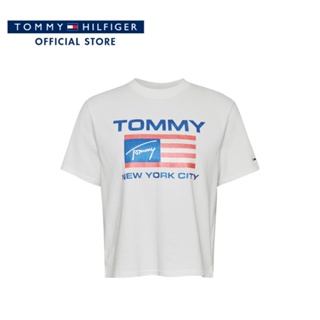 Tommy Hilfiger เสื้อครอปผู้หญิง รุ่น DW0DW16165 YBR - สีขาว