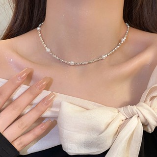 💞ขายใหญ่💞สร้อยคอไข่มุกเงินหักหรูหรา Clavicle Chain Niche Design High-end Sense สร้อยคอ 2023 ใหม่อุปกรณ์ระเบิด