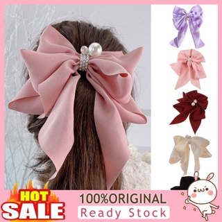 [B_398] Women Hair Clip Faux Pearl Solid Color Large Ribbon Bowknot Elegant Female Spring Clip Barrette Hair Accessories