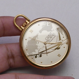 นาฬิกา Vintage มือสองญี่ปุ่น Pocket Watch นาฬิกาพกGreat EscapeระบบQUARTZทรงกลม กรอบทอง หน้าทอง หน้าปัด 41มม