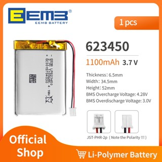 EEMB 623450 3.7V แบตเตอรี่110MAh แบตเตอรี่ลิเธียมโพลิเมอร์แบบชาร์จไฟได้สำหรับ Dashcam,ไฟฉาย,ลำโพงบลูทูธ,GPS,กล้อง