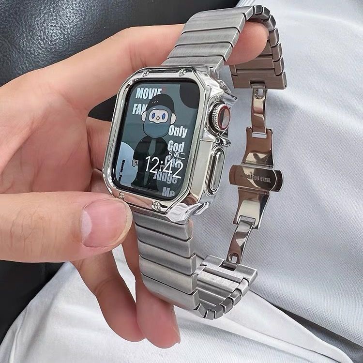 ✁∋เหมาะสำหรับ iwatch8/7 สายนาฬิกา apple โลหะสแตนเลสผีเสื้อหัวเข็มขัด applewatch654SE อารมณ์สไตล์ใหม่