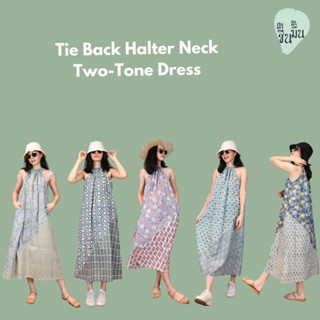 เดรส Tie Back Halter Neck Two-Tone Dress