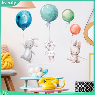 {livecity} สติ๊กเกอร์ Pvc ลายการ์ตูนกระต่ายมีกาวในตัวสําหรับติดตกแต่งผนังบ้าน