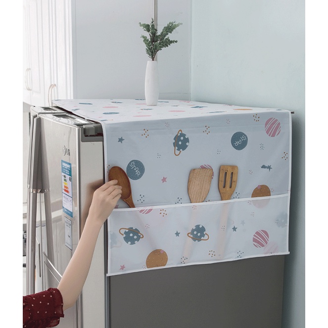 ผ้าคลุมตู้เย็น กันฝุ่น ผ้าคลุมตู้เย็น กันน้ำและกันฝุ่น มีช่องเก็บของ ล้างน้ำได้ YW0068