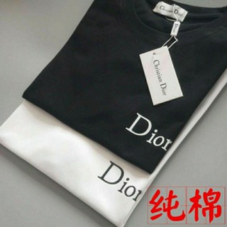 Dior ใหม่ เสื้อยืดคอกลม แขนสั้น ผ้าฝ้าย ระบายอากาศ ทรงหลวม สไตล์เกาหลี สําหรับผู้ชาย และผู้หญิง