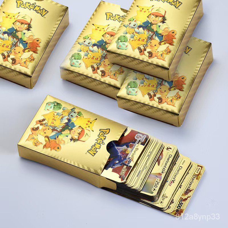 ② การ์ดโปเกมอนใหม่โลหะทอง Vmax GX การ์ดพลังงาน Charizard Pikachu คอลเลกชันที่หายาก Battle Trainer การ์ดของเล่นเด็ก Gift