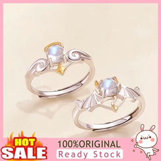 [B_398] Couple Ring Angle And Demon Opening Moon Stone Adjustable Hollow Finger Decoration Stainless Contrast Color Lady Finger Ring Jewelry