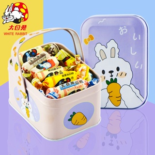 ஐShanghai Guanshengyuan White Rabbit Toffee 170g กล่องดีบุก 12 รสชาติ Nostalgic Goddess Festival Snack Candy Gift Box