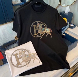 เสื้อยืดแขนสั้น แบบบาง พิมพ์ลายม้า HERMES แฟชั่นฤดูร้อน สไตล์ยุโรป สําหรับผู้ชาย