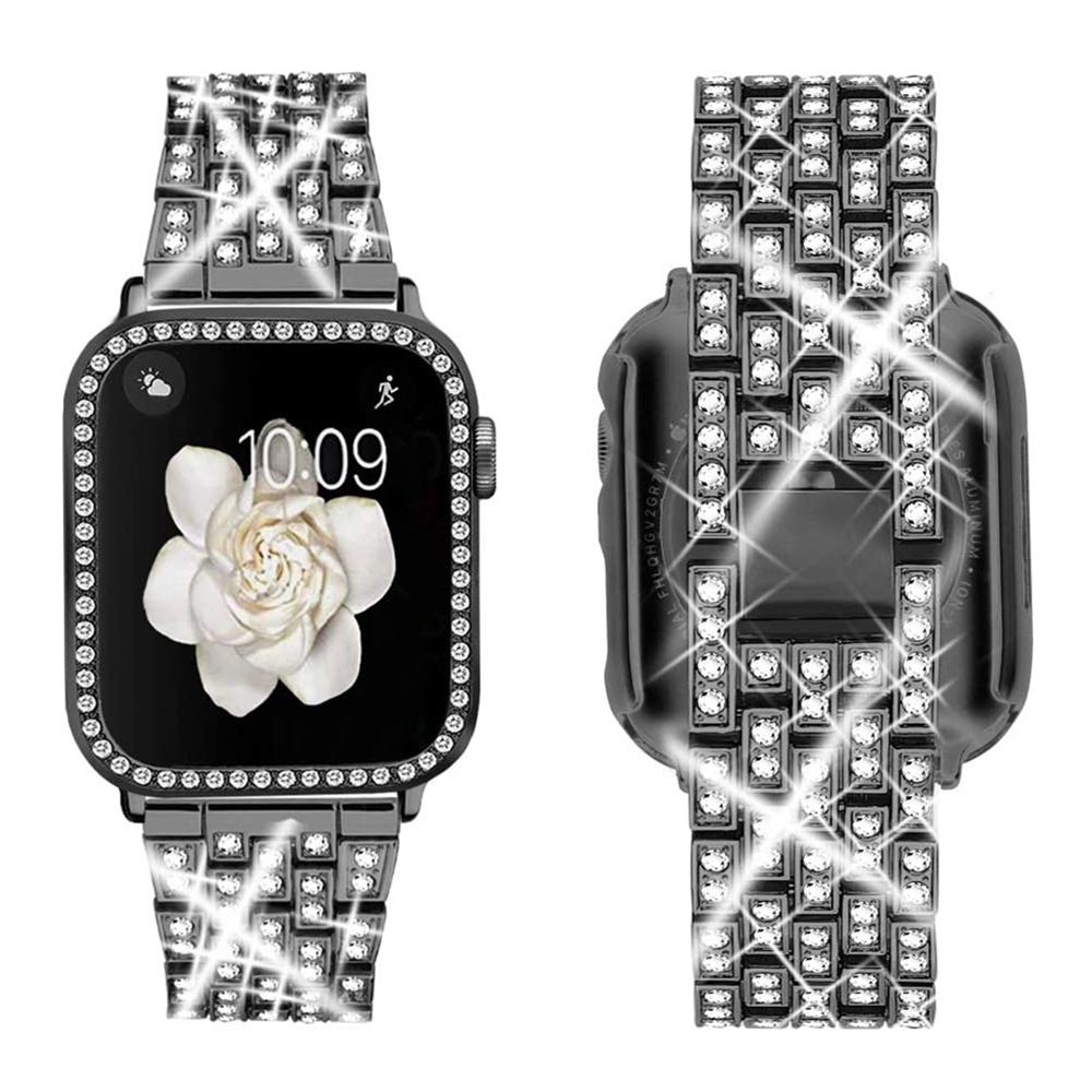 ✖◕for Apple Watch 6 Bands 40mm with Case Women Jewelry Bling Diamond Metal Strap Bumper Protective Cover for iWatch SE 6