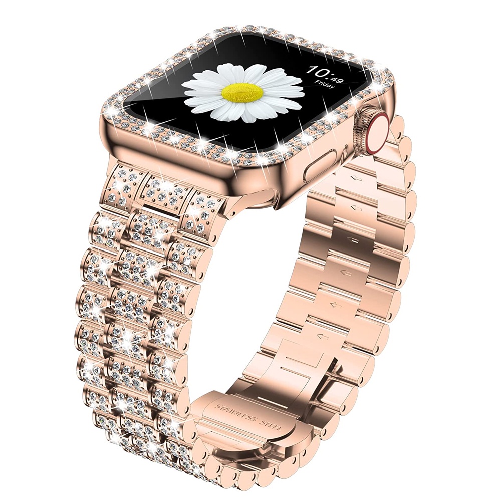 ✤♠☏Bling Strap for Apple Watch Band with Diamond Case 40mm 41mm 44mm 45mm Women Stainless Steel Bracelet iWatch 8 7 6 5