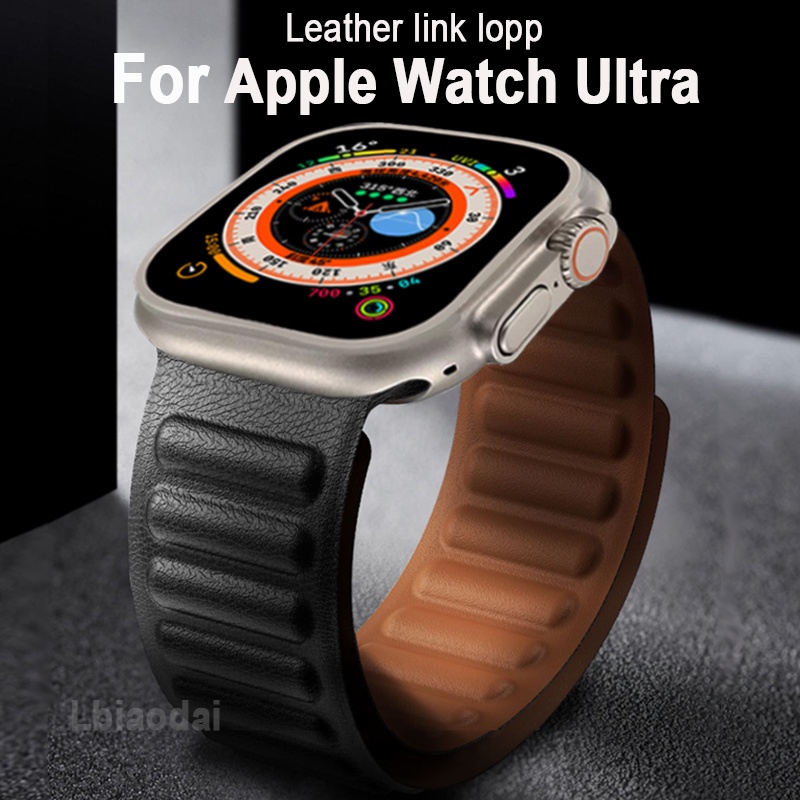 ▨◊☜Leather Link For Apple Watch ultra Band 49mm 44mm 41mm 40mm Original Magnetic Loop bracelet iWatch Series 3 SE 6 7 8
