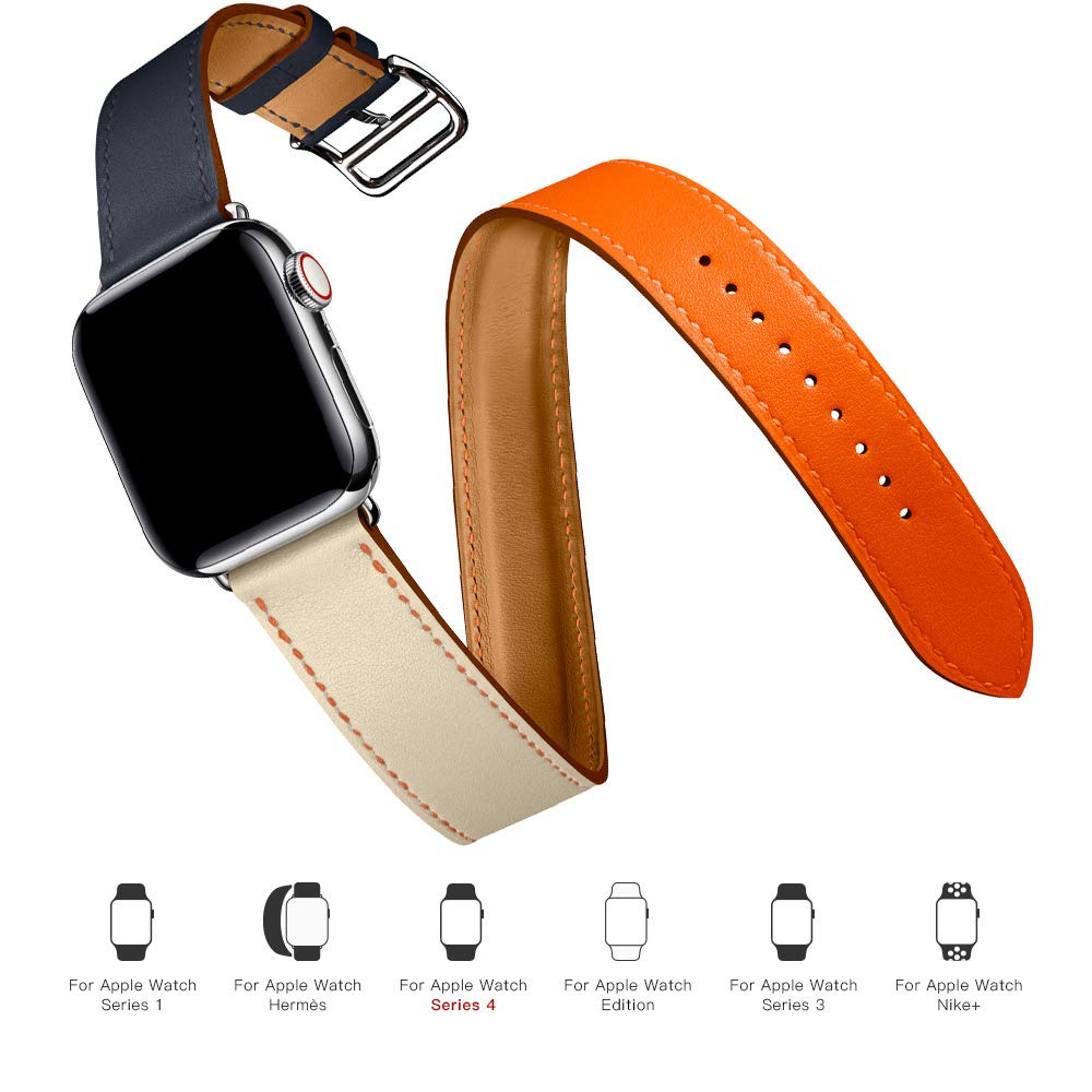 ♘Double Tour For Apple watch band 44mm 40mm Genuine Leather watchband belt bracelet iWatch band 38mm 42mm series 3 4 5 6
