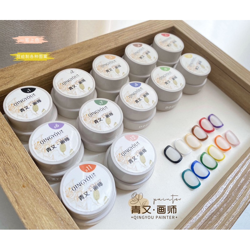 พร้อมส่งในไทย สีเจลเพนท์เล็บ เพนท์ง่าย ติดทนนาน เซท 12 สี คุณภาพดีมาก qingyou 12colors painting gel#ARTQUP12