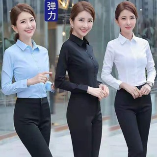 เสื้อโปโลแขนสั้น คอวี แบบเข้ารูป สีฟ้า สีขาว แบบมืออาชีพ เหมาะกับฤดูใบไม้ผลิ และฤดูร้อน สําหรับผู้หญิง
