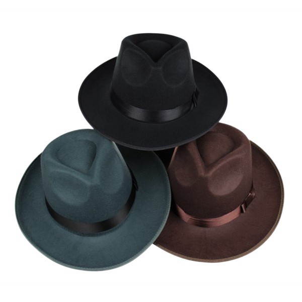 ❤❤❤ღღUnisex Wool Felt Fedora Hat Classic Men Wide Brim Fedoras Jazz Cap for Head Size 40GL