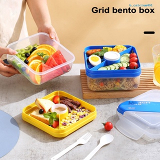 Calciwj Bento Lunch Box 2-Compartment Double Layer with Sauce Container Reusable Spork Leak-proof Beto