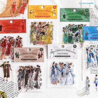 Calciwj 80Pcs/Set Vintage Character Scrapbook Sticker Self-adhesive Waterproof PET Removable Planner Journaling