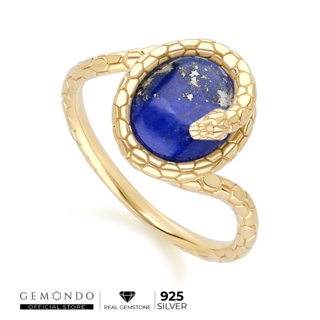 Gemondo แหวนเงิน 925 STERLING SILVER ประดับลาพิส ลาซูลี (LAPIS LAZULI) ทรงวงรี ดีไซน์ลวดลายงู : แหวนพลอย แหวนอัญมณี