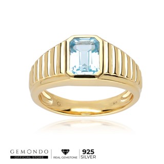 Gemondo แหวนผู้ชายเงินแท้ 925 ชุบทอง 18K ประดับโทแพซ (Blue Topaz) ทรงแปดเหลี่ยมสไตล์วินเทจ : แหวนพลอยผู้ชาย แหวนพลอยใส