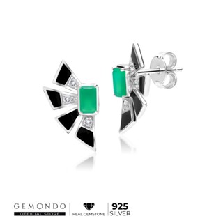 Gemondo ต่างหูเงินแท้ 925 Sterling Silver ประดับแคลซีโดนีสีเขียว (Green Chalcedony) และโทแพซไร้สี (Colorless Topaz)