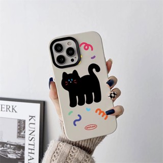 เคสโทรศัพท์มือถือ ซิลิโคนนุ่ม ลายแมวดํา 3 in 1 สําหรับ iPhone 14Promax 13 12 11 7Plus 7 X Xs Max XR