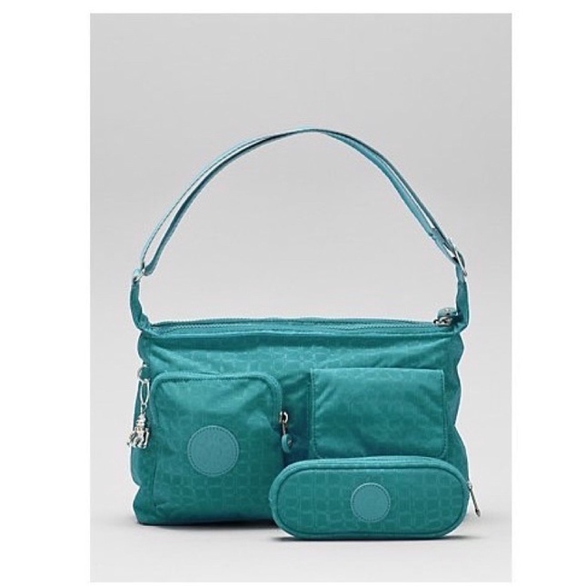 Kipling Kitty Premium Mulit Pocket Large Shoulder Bag and Pouch Set สีเขียว