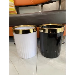 HH17-39 ถังขยะริ้วลายทางสีพื้นขอบทอง 12L. ก7-2