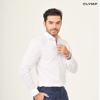 OLYMP No. Six Shirt เสื้อเชิ้ตชาย สีขาว ผ้าเรียบ ทรงเข้ารูป ยืดหยุ่นได้ดี รีดง่าย