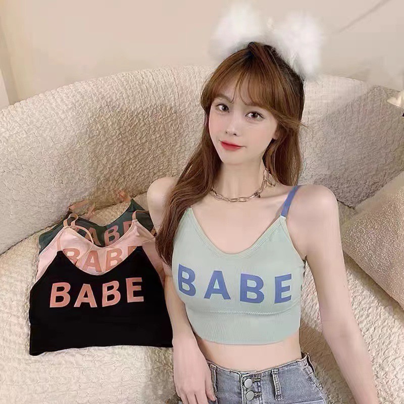 มาใหม่ B-085เสื้อกล้ามแฟชั่นเกาหลีBABE เสื้อสปอร์ตบราครึ่งตัว สายปรับได้ มีฟองน้ำ สินค้าพร้อมส่งจากไทย