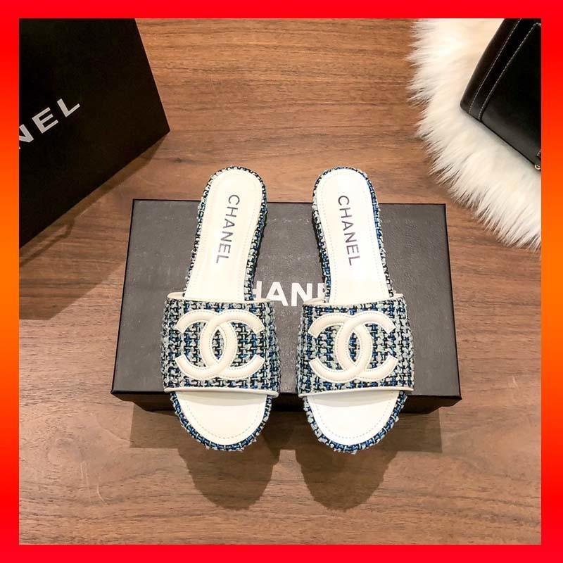 Chanel รองเท้าแตะสไตล์ใหม่สำหรับสุภาพสตรี / รองเท้าแตะส้นแบนบรรจุภัณฑ์ดั้งเดิมระดับไฮเอนด์