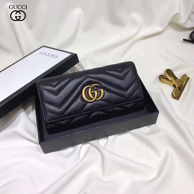 Gucci GG Marmont Series Long Black Leather Fashion Wallet