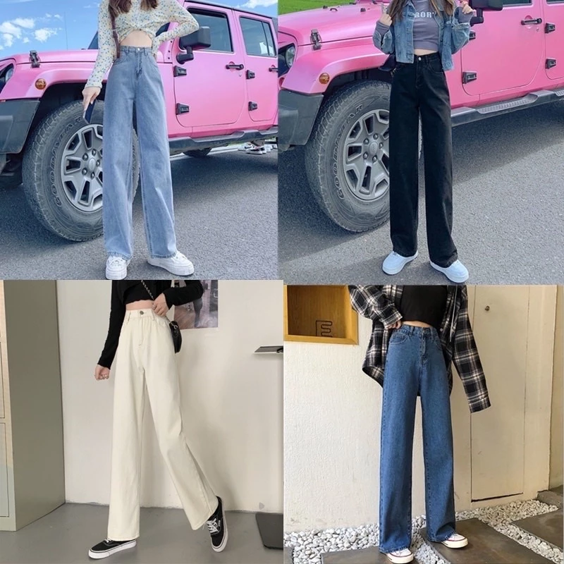 🍓👖 MKL👖🍓พร้อมส่ง 🌟 กางเกงยีนส์ ขายาว เอวสูง ทรงกระบอก เท่ เก๋ๆ ทรงสวย แนววินเทจ #8006