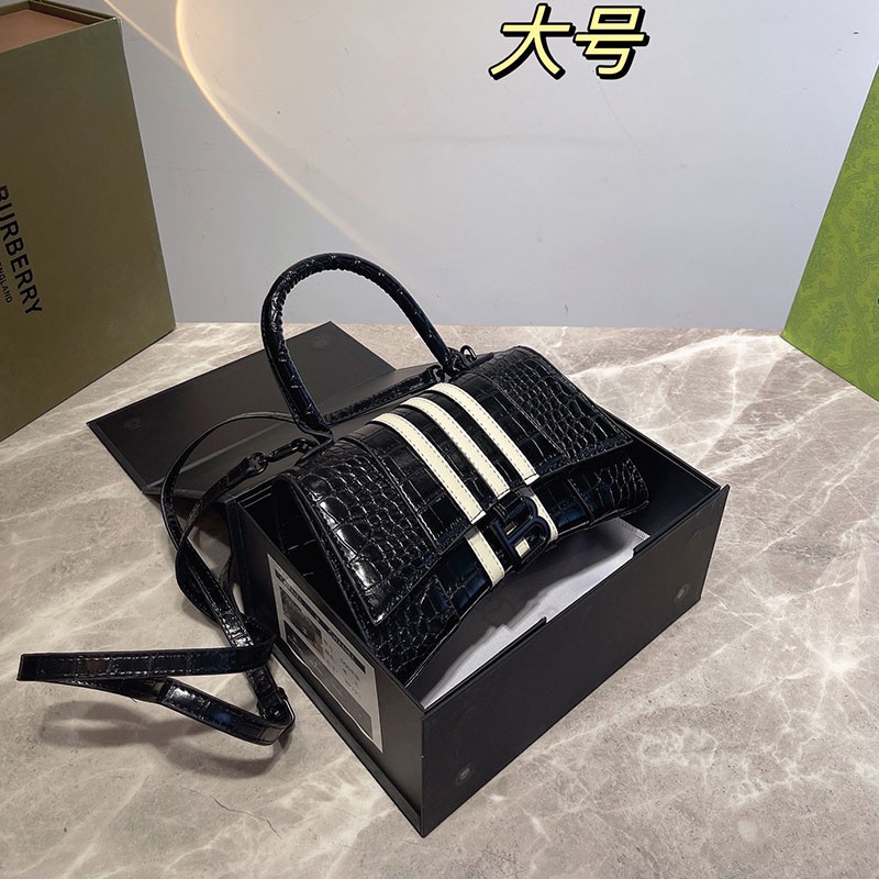 ►☼Balenciaga Lock Color Stripes Hourglass Womens Fashion Temperament Portable Shoulder Bag