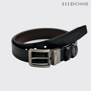 ELLE HOMME | เข็มขัดหนังวัวแท้ หัวเข็มขัดแบบ Reversible สลับใช้งานได้ 2 ด้าน สไตล์ Casual สีดำ | H84284