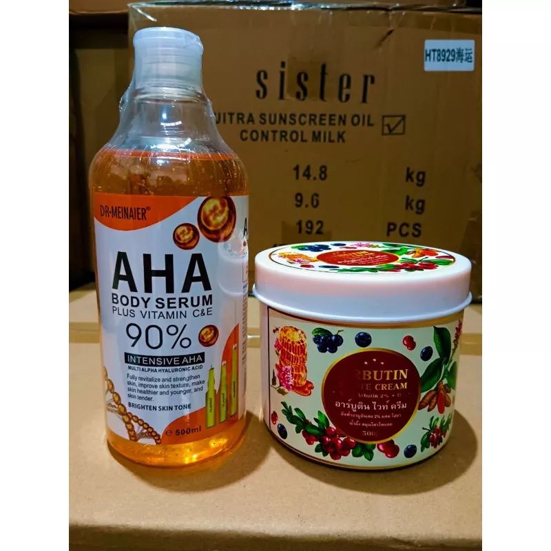 พร้อมส่งชุดกู้ผิว AHAเซรั่ม500ml+ครีมอาบูตินสด500g