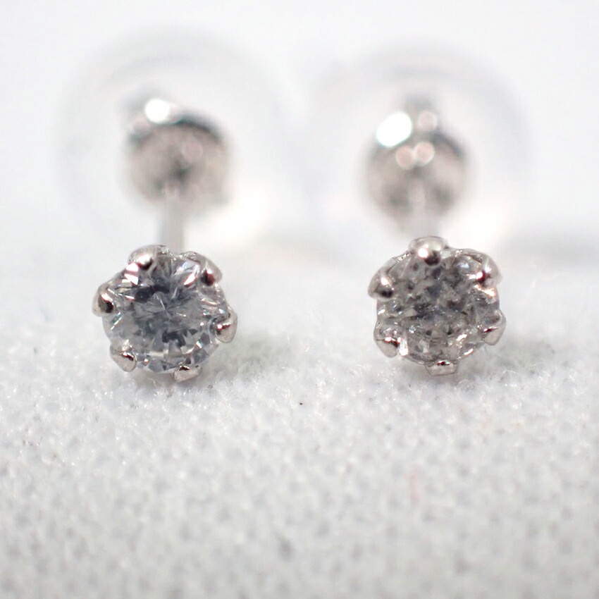 [ใหม่] Pt900 ต่างหูเพชร 0.05Ct, 0.05Ct [I2-4]
