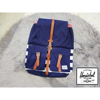 Used กระเป๋าเป้ Herschel แท้ มือสอง สีกรมท่า ลายทาง unisex สภาพ90%