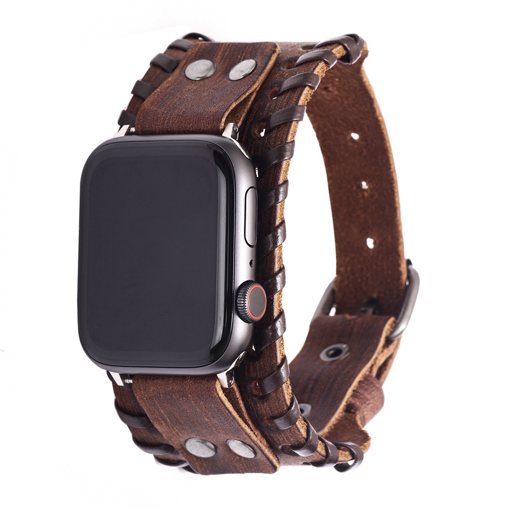 สายนาฬิกา applewatch PUNK ทอสร้อยข้อมือหนังแท้สำหรับ Apple Watch Band 40mm 41mm 42mm 44mm 45mm 49mm 
