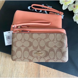 ✅️ คล้องมือNEW COACH  DOUBLE ZIP WALLET IN SIGNATURE CANVAS (COACH C5576) ใบใหญ่สีสวย 2ซิบ**สนใจสอบถามสต็อกมาก่อนค่ะ